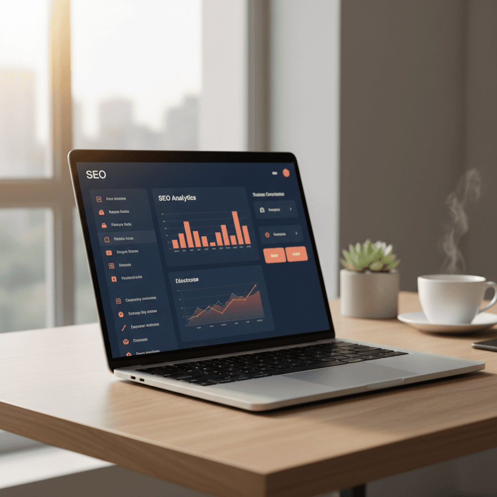 Laptop with SEO dashboard analytics