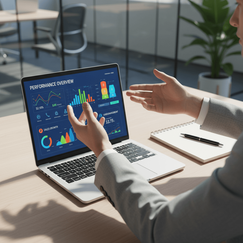 Laptop showing analytics dashboard on desk